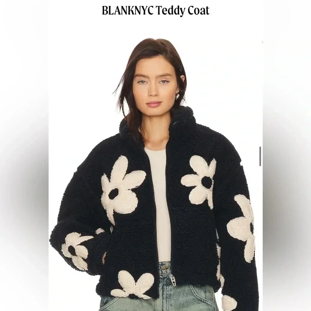 *Final Price* BLANK NYC Luxury Sherpa Floral Patch NWT Large Revolve Shacket - Picture 7 of 9